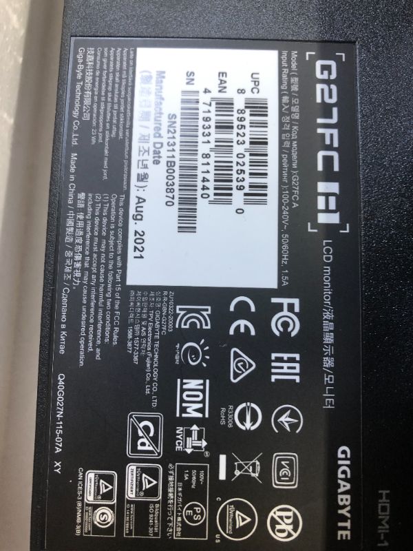 Photo 5 of GIGABYTE G27FC 27" 165Hz 1080P Curved Gaming Monitor, 1920 x 1080 VA 1500R Display, 1ms (MPRT) Response Time, 90% DCI-P3, FreeSync Premium, 1x Display Port 1.2, 2x HDMI 1.4
