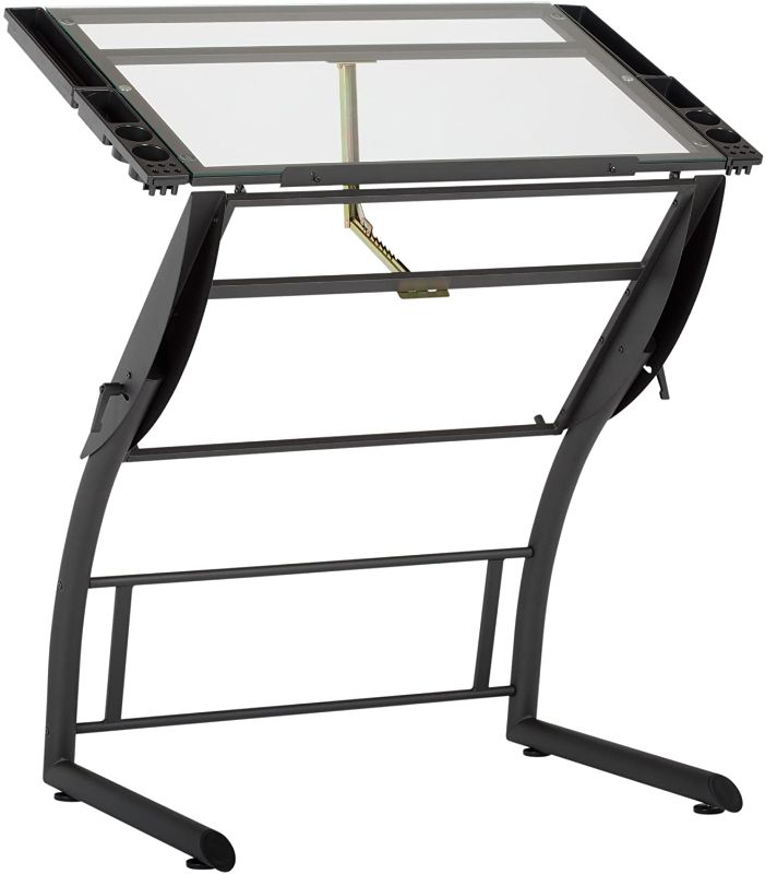Photo 1 of SD STUDIO DESIGNS Triflex Drawing Table, Sit to Stand Up Adjustable Office Home Computer Desk, 35.25" W X 23.5" D, Charcoal Black/Clear Glass
