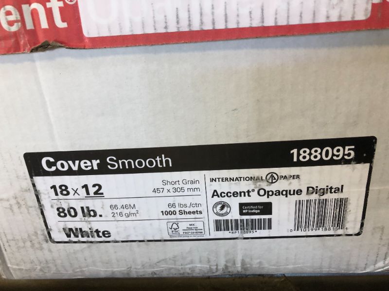 Photo 3 of Accent Opaque, Smooth Cover White, 80lb, 18 x 12, 97 Bright, 1,000 Sheets