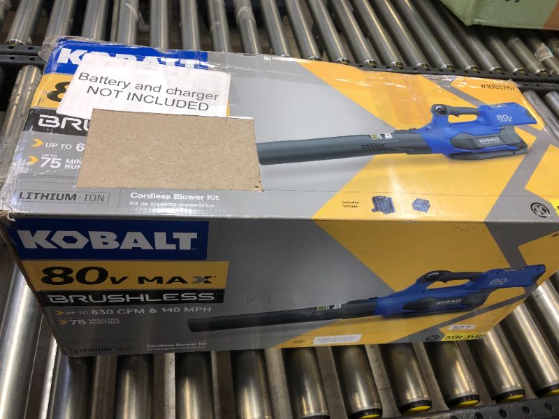 Photo 2 of Kobalt 80-volt Max 630-CFM Brushless Handheld Cordless Electric Leaf Blower 2.5 Ah Battery and Charger NOT INCLUDED