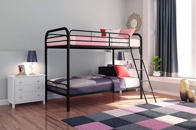 Photo 1 of DHP Twin-Over-Twin Bunk Bed with Metal Frame and Ladder, Space-Saving Design, Black
