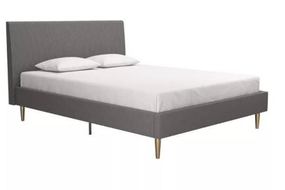 Photo 1 of Daphne Upholstered Bed with Headboard and Modern Platform Frame - Mr. Kate - queen size - color dark gray 
