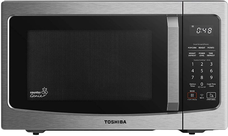 Photo 1 of Toshiba ML-EM34P(SS) Smart Countertop Microwave Oven Works with Alexa, Humidity Sensor and Sound On/Off Function, 1100W, 1.3 Cu Ft, Stainless Steel - used / dirty
