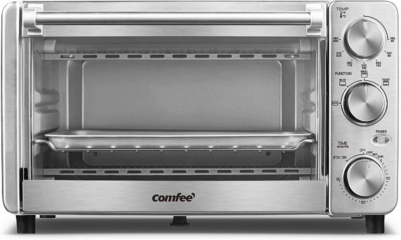 Photo 1 of COMFEE' Toaster Oven, 4 Slice, 12L, Multi-function Stainless Steel Finish with Timer-Toast-Bake-Broil Settings, 1100W, Perfect for Countertop (CFO-BG12(SS))
