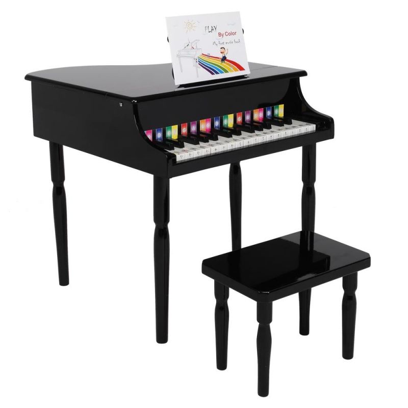 Photo 1 of 30-key Kids Wooden Piano Toy w/ Musical Stand and Chair Black