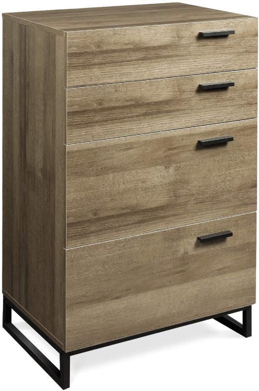 Photo 1 of WLIVE 4 Drawer Dresser, Wide Chest of Drawers, Wood Storage Cabinet with Sturdy Metal Frame for Bedroom and Living Room, Gray Oak
