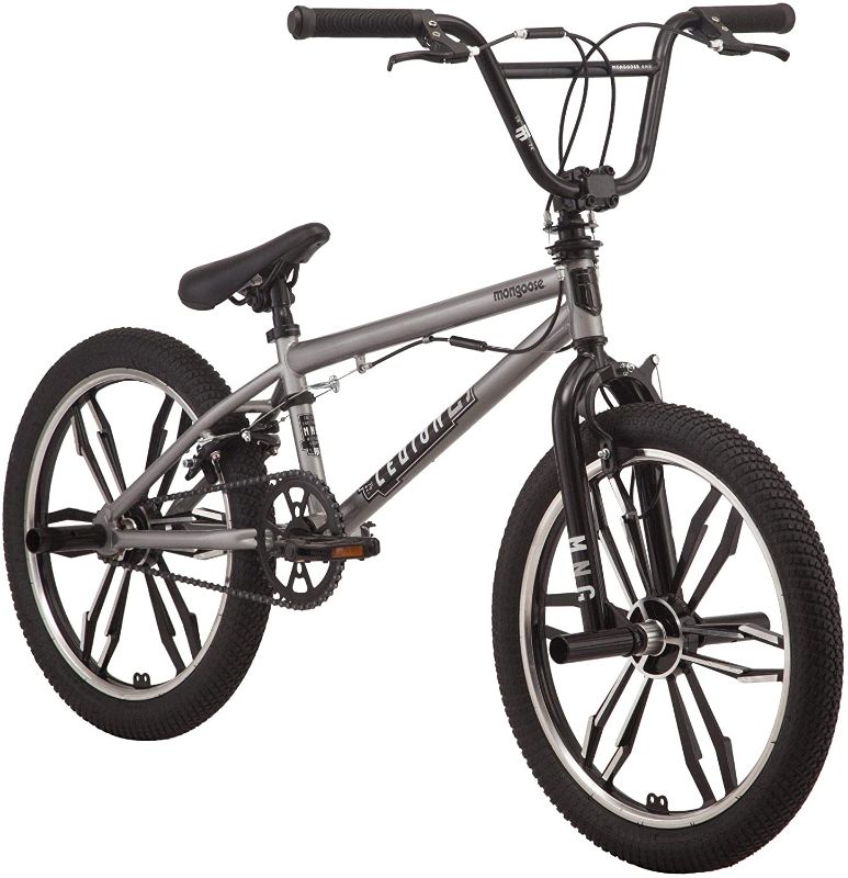 Photo 1 of  Mongoose Legion Mag Freestyle BMX Bike Featuring Hi-Ten Steel Frame and 40x16T BMX Gearing with 20-Inch Mag Wheels, Silver