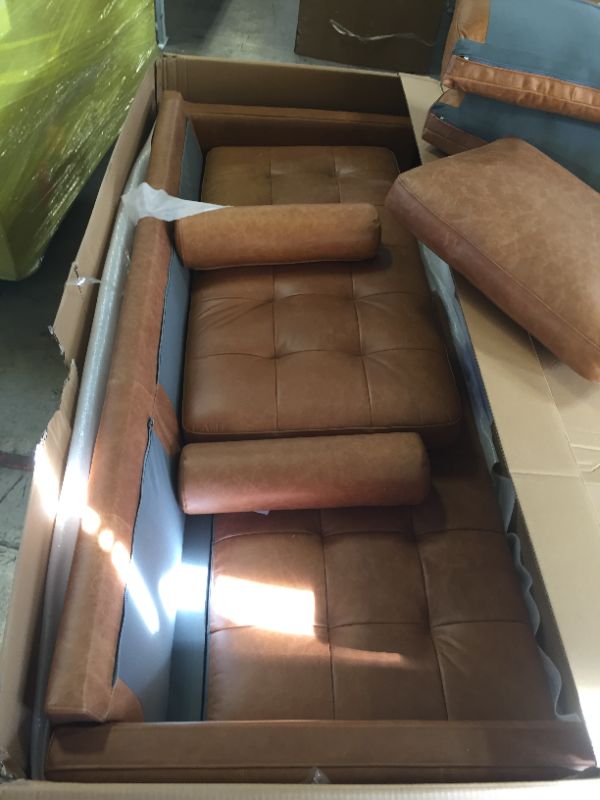 Photo 1 of Amazon Brand – Rivet Aiden Mid-Century Modern Reversible Sectional Sofa (86") - Cognac Leather
