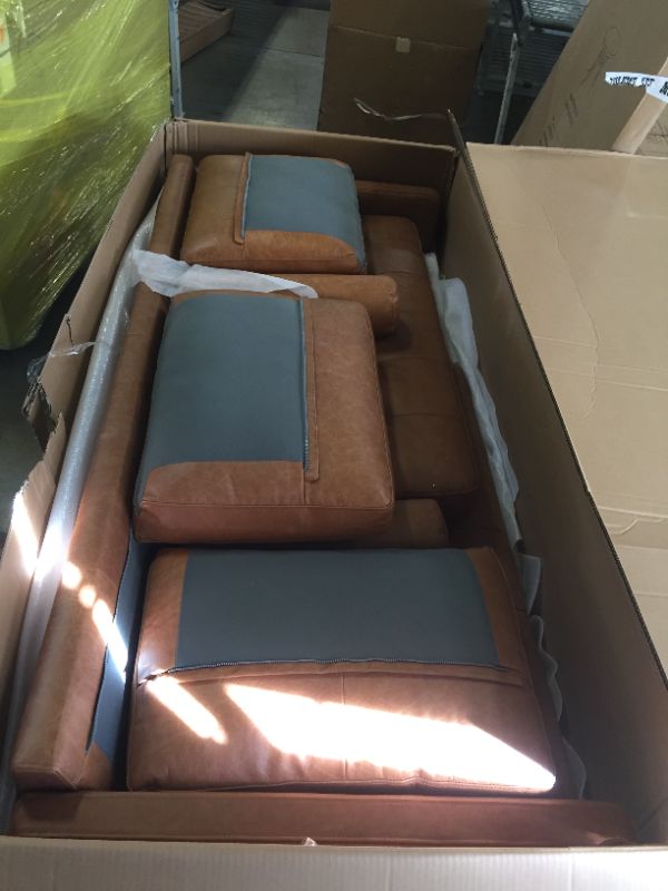 Photo 3 of Amazon Brand – Rivet Aiden Mid-Century Modern Reversible Sectional Sofa (86") - Cognac Leather
