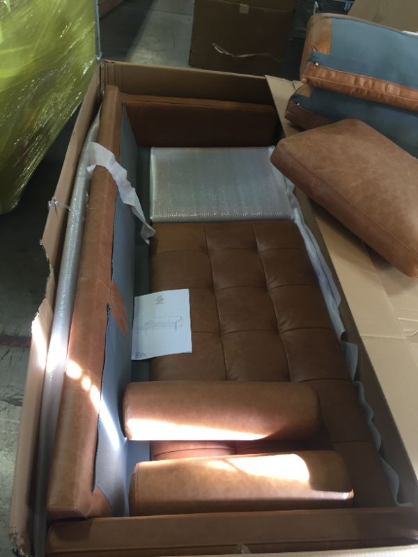 Photo 4 of Amazon Brand – Rivet Aiden Mid-Century Modern Reversible Sectional Sofa (86") - Cognac Leather
