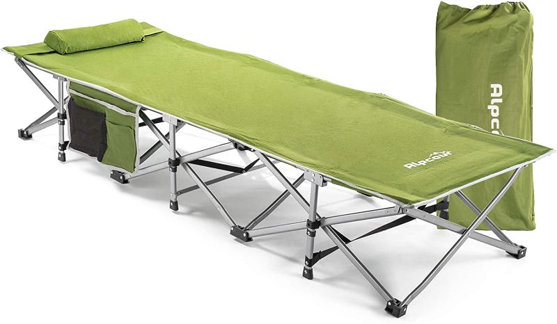 Photo 1 of Alpcour Folding Camping Cot – Extra Strong Single Person Small-Collapsing Bed in a Bag w/Pillow for Indoor & Outdoor Use – Deluxe Comfortable Extra Heavy Duty Design Holds Adults & Kids Up to 440 Lbs

