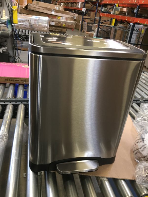 Photo 2 of 30L Dual Bin Soft Close Trash can with Foot Pedal 2x15 Lite Bins Stainless Steel
