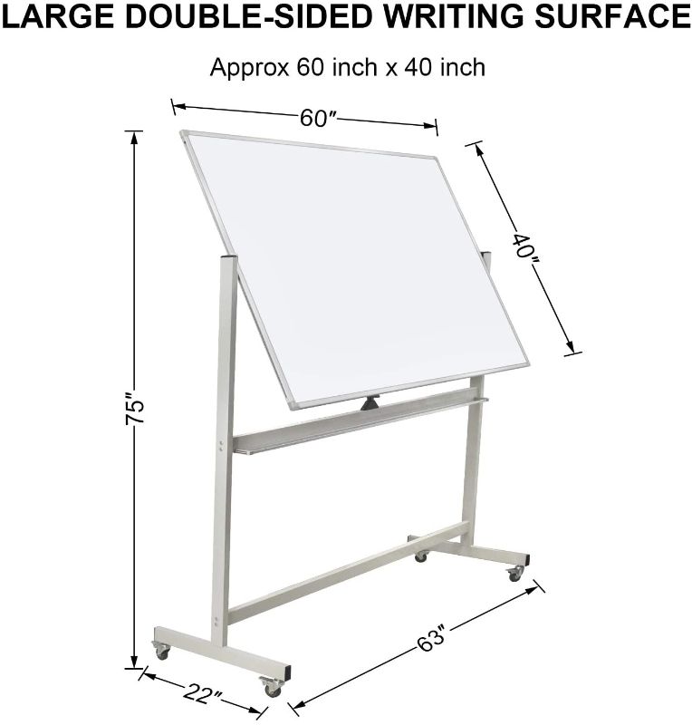 Photo 1 of 60"x40" Mobile Whiteboard Double-Sided Magnetic Large Dry Erase White Board with Rolling Stand for Offices, Home & School
