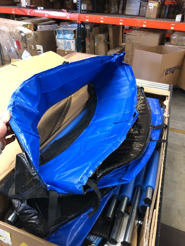 Photo 1 of SereneLife ASTM Approved Trampoline with Net Enclosure – Stable, Strong Kids and Adult Trampoline with Net – Outdoor Trampoline for Kids, Teens and Adults – Reinforced Kids, Blue,
