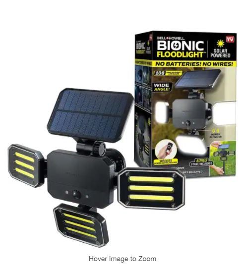 Photo 1 of 180-Degrees Swiveling Light Black Solar Powered Motion Activated Outdoor 108 Integrated LED Bionic Floodlight
