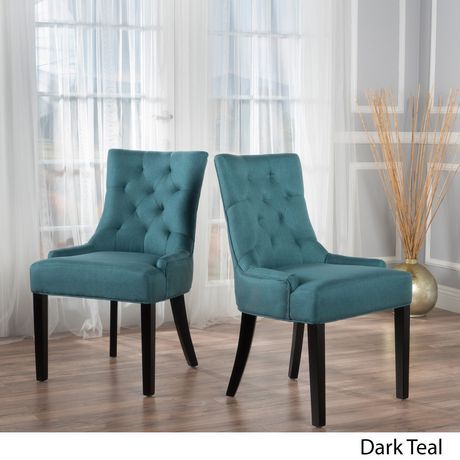 Photo 1 of Andrews Dark Teal Fabric Dining Chairs (Set of 2)
