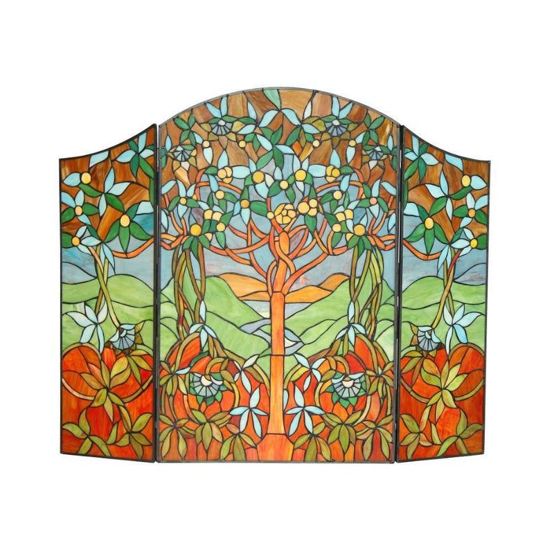 Photo 1 of 3 Panel Tree Design Folding Fireplace Screen, Multicolor