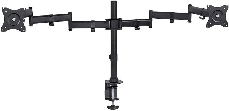 Photo 1 of Mount-It! Dual Ultrawide Monitor Arm Mount | Desk Stand | Two Full Motion Articulating Adjustable | Fits 2 x 30 31 32 34 36 38 Inch VESA 75 100 Compatible Computer Screens | C-Clamp and Grommet Bases
