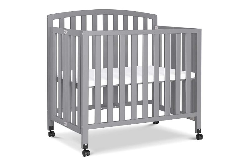 Photo 1 of DaVinci Dylan Folding Portable 3-in-1 Convertible Mini Crib and Twin Bed in Grey, Greenguard Gold Certified
