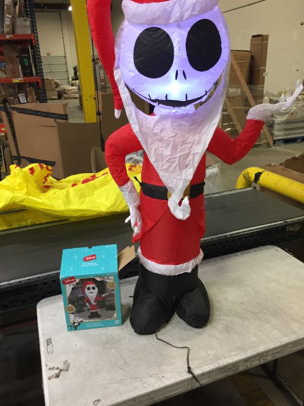 Photo 2 of 4 Ft Pre-Lit LED Airblown Disney Jack Skellington as Santa Christmas Inflatable