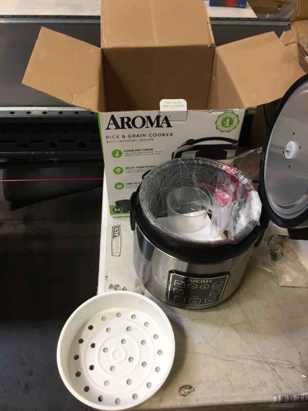 Photo 2 of Aroma Digital Rice Cooker and Food Steamer, Silver, 8 Cup