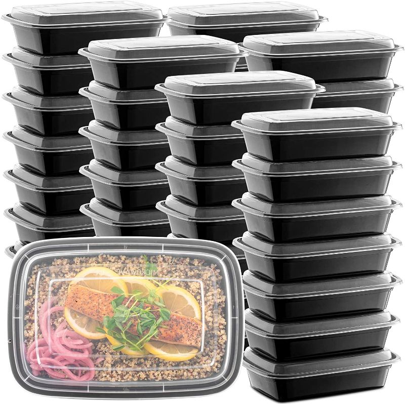 Photo 1 of 50-Pack Meal Prep Plastic Microwavable Food Containers For Meal Prepping With Lids 28 oz. 1 Compartment Black Rectangular Reusable Storage Lunch Boxes -BPA-Free Food Grade -Freezer & Dishwasher Safe
