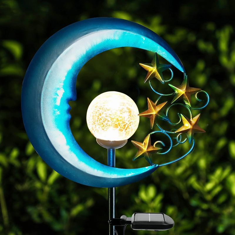 Photo 1 of EPROSMIN Stars Moon Solar Lights Outdoor - Solar Powered Garden Lights Decorative Crackle Glass Globe Led Waterproof Landscape Lighting for Pathway,Yard,Lawn,Patio
