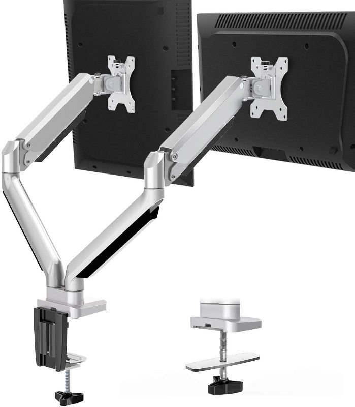 Photo 1 of MOUNTUP Dual Monitor Desk Mount, Die-Cast Aluminum Fully Adjustable Double Monitor Arm with Gas Spring, Computer Monitor Stand Fits 2 Screen 17 to 32 inch - Each Arm Holds up to 17.6LBS, MU0024
