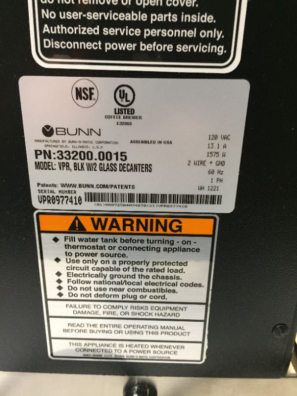 Photo 5 of BUNN - FBA_33200.0015 Bunn 33200.0015 VPR-2GD 12-Cup Pourover Commercial Coffee Brewer with Upper and Lower Warmers and Two Glass Decanters, Black, Stainless, Standard
