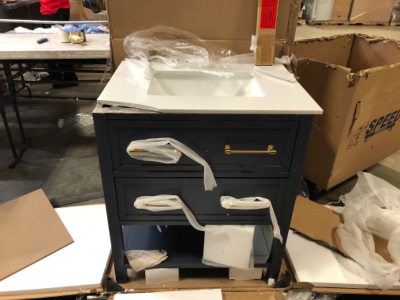 Photo 1 of allen + roth Windsor 30-in Midnight Blue Undermount Single Sink Bathroom Vanity with White Engineered Stone Top
!!! Stone Top Needs To Be Replaced !!!