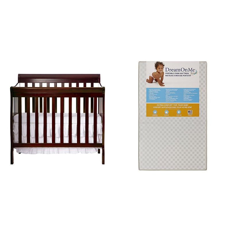 Photo 1 of Dream On Me Aden 4-in-1 Convertible Mini Crib with Dream On Me 3" Portable Crib Mattress, White
