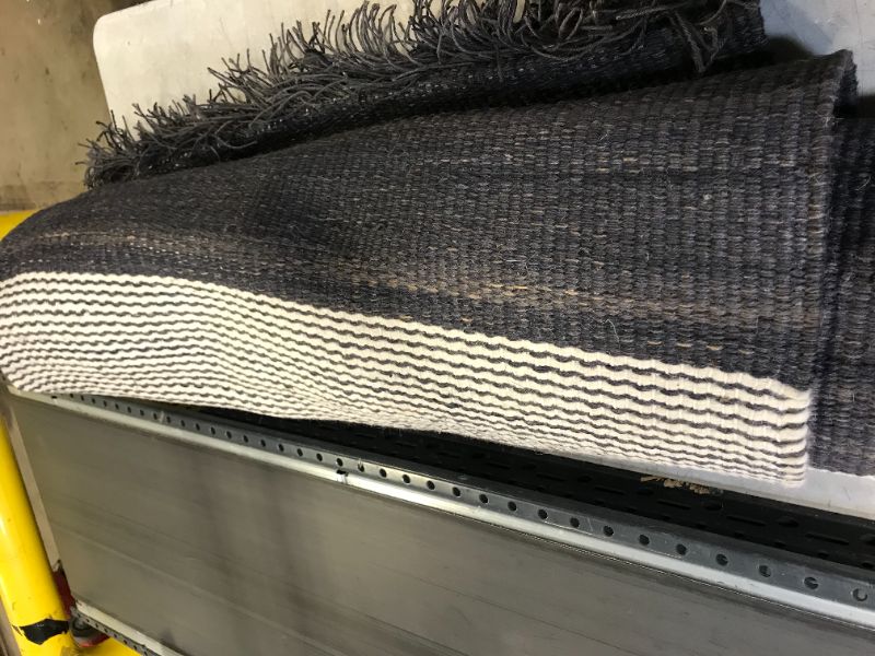 Photo 1 of 7'x10' Highland Hand Woven Striped Jute/Wool Area Rug Blue - Threshold designed

