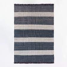 Photo 1 of 7'x10' Highland Hand Woven Striped Jute/Wool Area Rug Blue - Threshold designed

