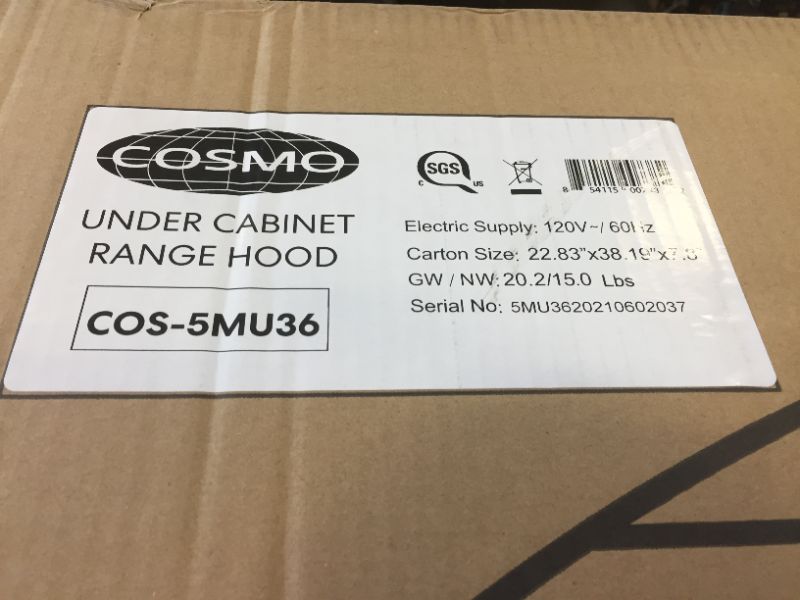 Photo 2 of Cosmo COS-5MU36 36 in. Under Cabinet Range Hood Ductless Convertible Duct, Slim Kitchen Stove Vent with 3 Speed Exhaust Fan, Reusable Filter and LED Lights in Stainless Steel, 36 inch
