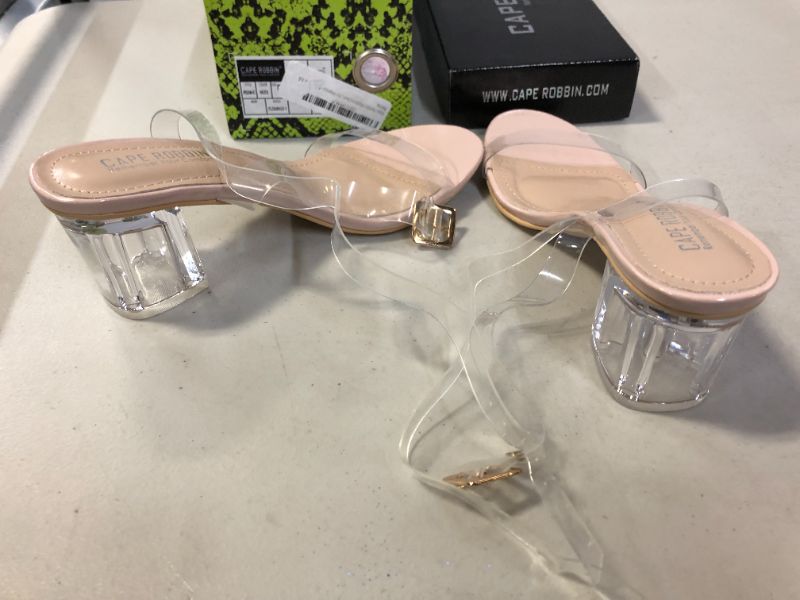 Photo 1 of Cape Robbin Wisdom Clear Chunky Block Low Heels for Women, Transparent Strappy Open Toe Shoes Heels for Women
SIZE 5.5