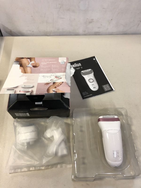 Photo 3 of Braun Epilator Silk-épil 9 9-720, Hair Removal for Women, Wet & Dry, Womens Shaver & Trimmer, Cordless, Rechargeable
(MISSING CHARGER, UNABLE TOT TEST)