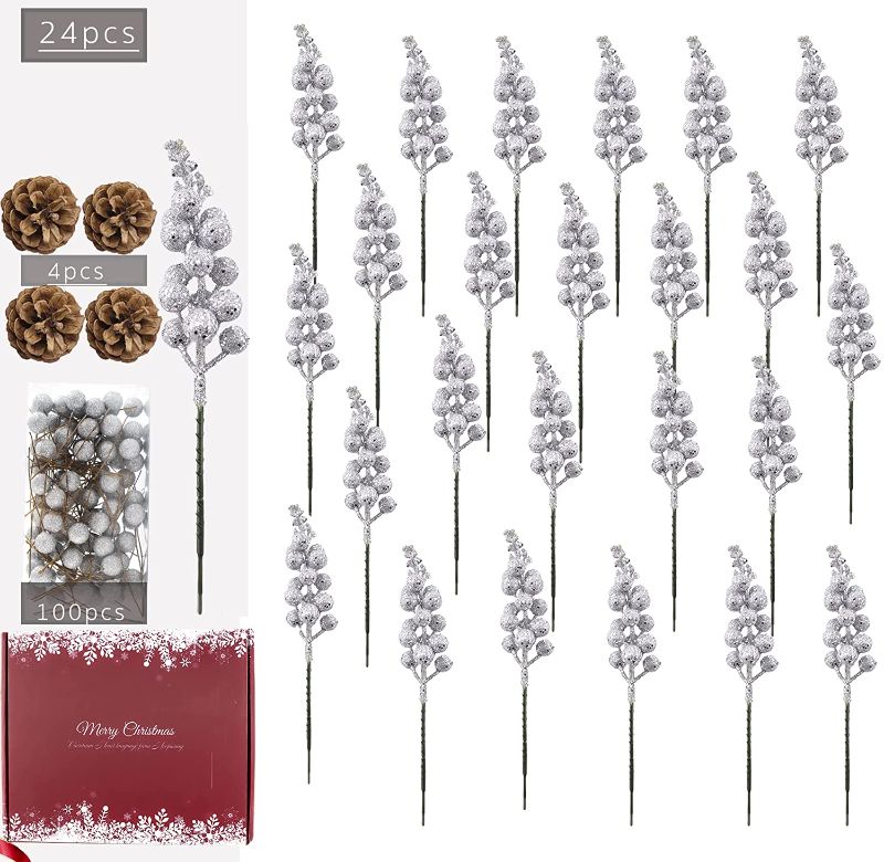 Photo 1 of Artificial 124Pcs Assorted Christmas Glitter Berries Stems?Christmas Tree and Wreath Ornament Picks? DIY Crafts Garland Christmas Ornaments Decorations for Home… (Silive)
