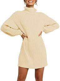 Photo 1 of ANRABESS Women Turtleneck Long Lantern Sleeve Casual Loose Oversized Sweater Dress Soft Winter Pullover Dresses
XS