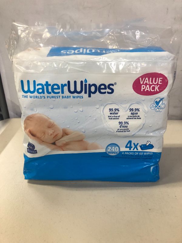 Photo 1 of WaterWipes Biodegradable Original Baby Wipes,?99.9% Water Based Wipes, Unscented & Hypoallergenic for Sensitive Skin, 240 Count (4 packs) EXP 12.2021