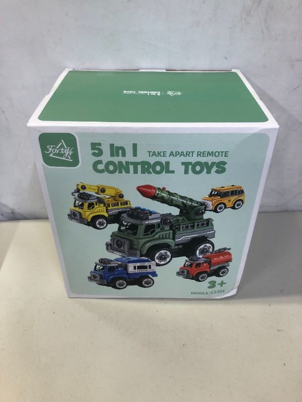 Photo 2 of 5 in 1 Remote Control Take Apart Toys with Electric Drill, Crane, Fire Truck, School Bus, Police Car, Missile Truck, Construction Truck, Preschool STEM Gifts for 3, 4, 5 Years Old Boys Girls Kids
