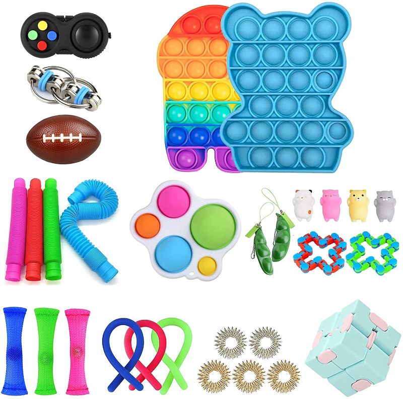 Photo 1 of Tiqanon 30 Pcs Sensory Toys Set, Relieves Stress and Anxiety Fidget Pack, Non-Toxic Child Safe Fidget Toys, Fidget Cube and Fidget Ring to Improve Attention and Focus
