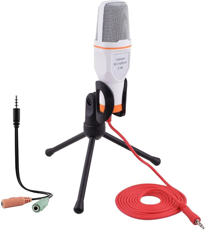 Photo 1 of Bluelly Microphone for PC, 3.5mm Plug&Play Computer Microphone with Desktop Tripod, Broadcast Recording Condenser Microphone with Audio Adapter for Computer Laptop Phone Skype YouTube Game
