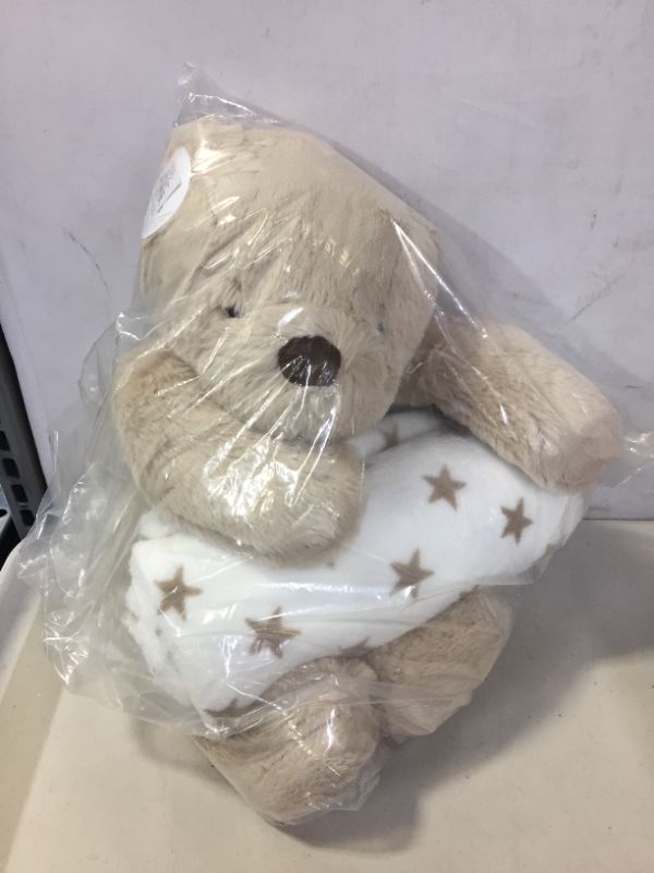 Photo 2 of (Brown, White) - Mud Pie Bear Plush with Blanket. Free Shipping