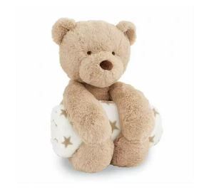 Photo 1 of (Brown, White) - Mud Pie Bear Plush with Blanket. Free Shipping