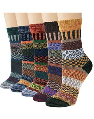 Photo 1 of Justay 5 Pairs Winter Womens Wool Socks Vintage Warm Socks Thick Cozy Socks Knit Casual Crew Socks Gifts for Women
