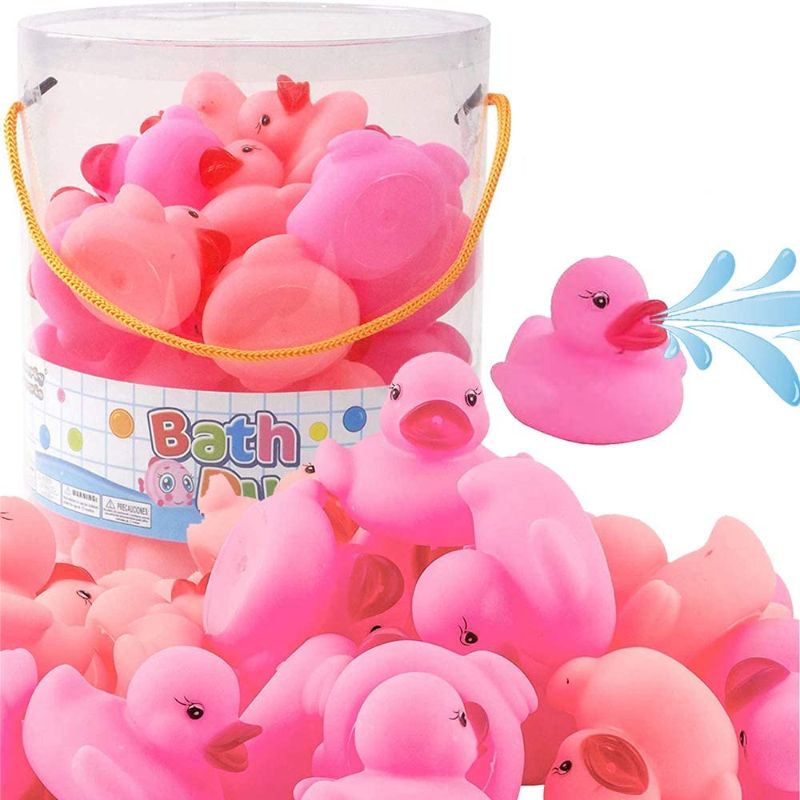 Photo 1 of Liberty Imports 36 Pieces Classic Rubber Duck Bath Toys - Float Squeak Squirt Duckies for Girls Baby Shower, Party Favors, Kids Gifts (Pink)

