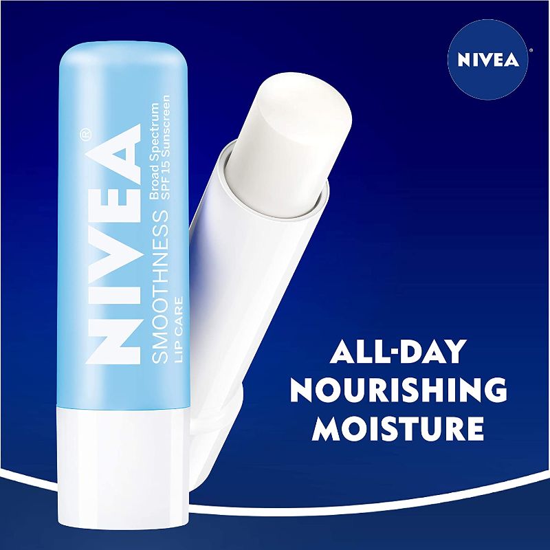 Photo 1 of 4 PK NIVEA Smoothness Lip Care SPF 15, Lip Balm SPF Stick, 0.17 Oz, Pack of 2 (8 total) EXP 6/22