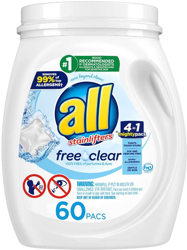 Photo 1 of All Mighty Pacs Laundry Detergent, Free Clear for Sensitive Skin, Tub, 60 Count
