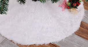 Photo 1 of 58" Christmas tree skirt faux white fur