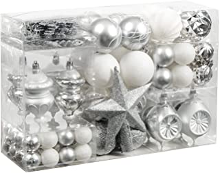 Photo 1 of XmasExp 99-Pack Christmas Ball Ornaments Assorted Shatterproof Christmas Ball Set with Reusable Hand-held Gift Package for Xmas Tree Decoration (Sliver-White)
